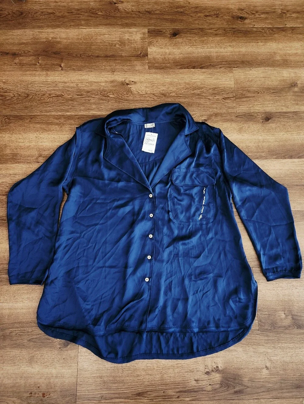Free People Like Honey PJ Shirt in Navy Blue Size Small